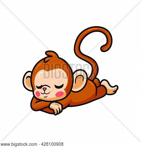 Vector Illustration Of Cute Baby Monkey Cartoon Sleeping