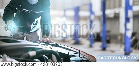 Asian Man Car Inspection Application For Service Car For Car Futuristic Vehicle Graphical Gui Interf
