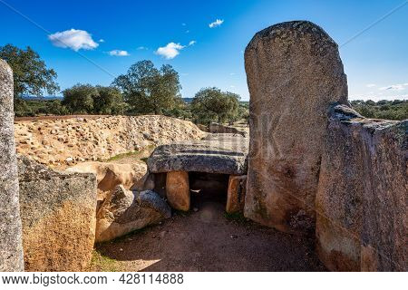 Dolmen Of Lacara, Funeral Chamber. Ancient Megalithic Building Near La Nava De Santiago, Extremadura