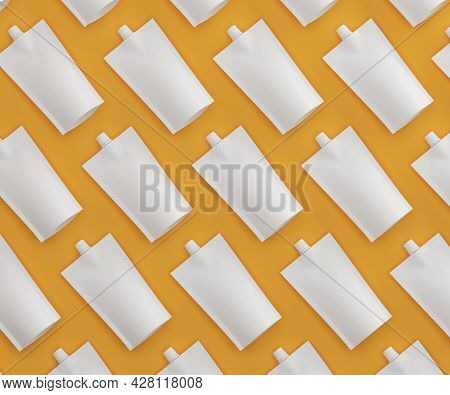 Sauce Packages On An Orange Background. View From Above. 3d Illustration