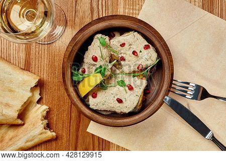 Georgian Style Fried Fish With Walnut Sauce, Lemon And Pomegranate