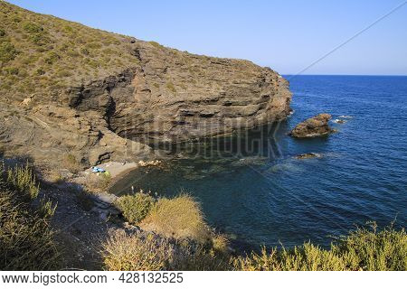 Beautiful Cala Del Barco Cove In Cartagena Province, Spain On A Sunny Day Of Summer