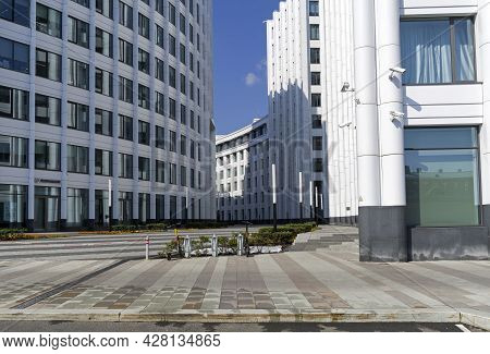 Moscow, Russia - July 18, 2021: Modern Office Building With Arcuate Facade. Ozerkovskaya Embankment,