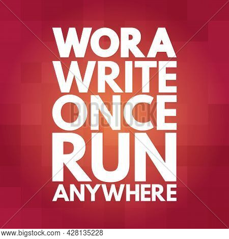 Wora - Write Once Run Anywhere Acronym, Technology Concept Background