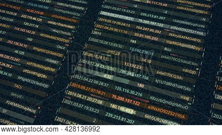 Data With Passwords And Ip Addresses Of Network. Animation. Rows With Personal Electronic Data Of Us