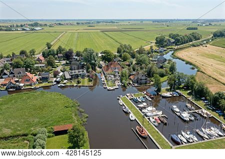 Aerial from the harbor in Goingarijp at the Sneekermeer in Friesland the Netherlands