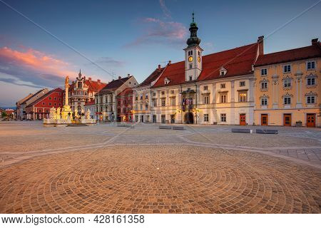 Maribor, Slovenia. Cityscape Image Of Maribor, Slovenia With The Main Square And The Town Hall At Su