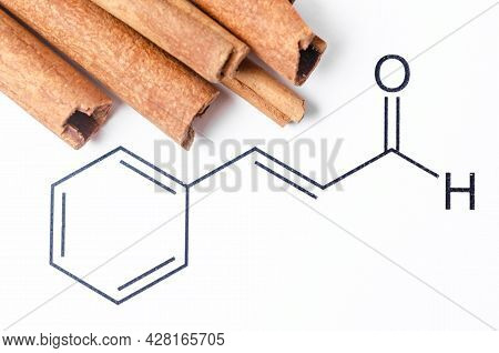 Aromatic Cinnamon And Cinnamaldehyde, Chemical Structure And Formula. Organic Compound That Gives Ci