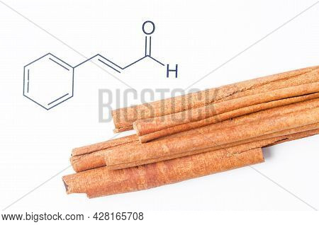 Aromatic Cinnamon And Cinnamaldehyde, Chemical Structure And Formula. Organic Compound That Gives Ci