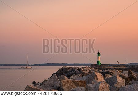 Lighthouse On The Baltic Sea Coast In Sassnitz , Germany.