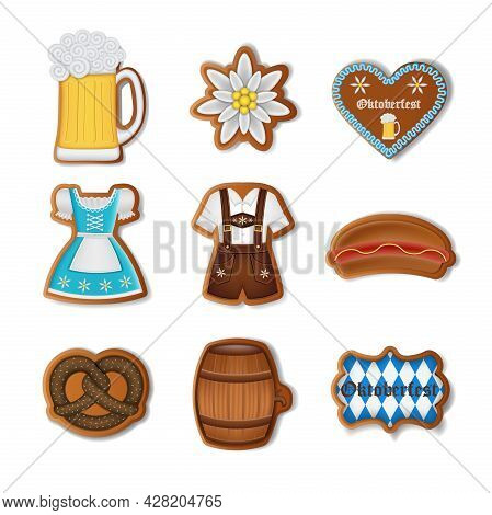 Set Of Isolated Oktoberfest Gingerbread Cookies Vector