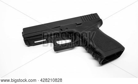 9mm Steel Black Pistol On White Background