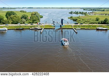 Aerial at the Heerenzijl bridge at the Sneekermeer in Friesland the Netherlands