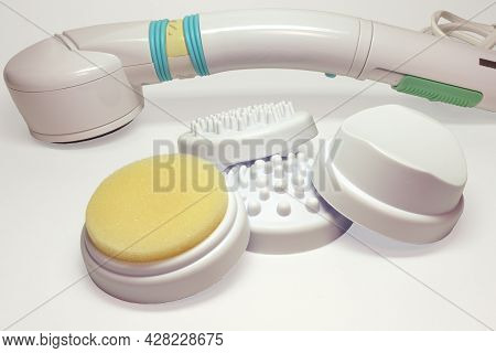 Handheld Massager With Infrared Heater. Device For Vibro Massage Of Body And Face, With Interchangea