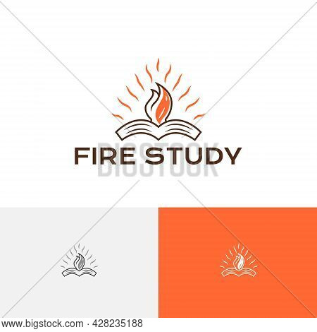 Bonfire Fire Flame Book School Course Study Education Line Logo