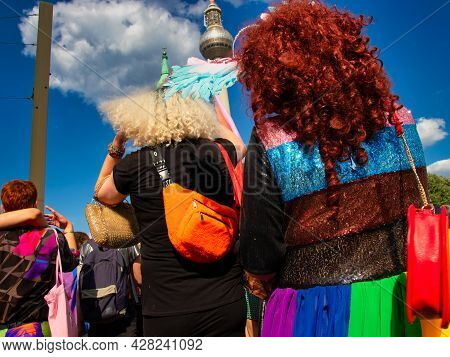 Berlin, Germany - June 26, 2021 - People At The Demonstration For Christopher Streer Day (csd) In Be