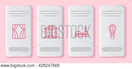 Set Line Circus Curtain Raises, Attraction Carousel, Bumper And Hot Air Balloon. White Rectangle But