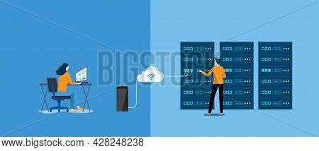 Business Technology Cloud Computing Service Concept And Datacenter Storage Server Connect On Cloud W