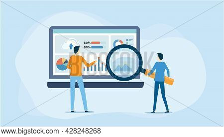 Business People Working For Data Analytics And Monitoring On Web Report Dashboard Monitor And Busine