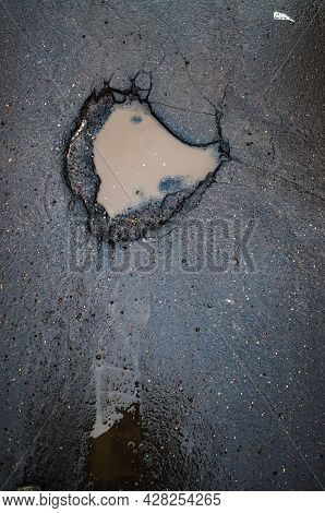 A Puddle And Wet Spots On The Gray Asphalt In The Form Of A Cartoon Fox. Illustration Of Visual Illu