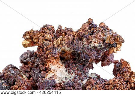 Macro Mineral Stone Copper With Cuprite On A White Background Close-up