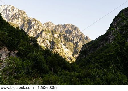 Mountain Landscape In National Park Theth In The Albanian Alps.
