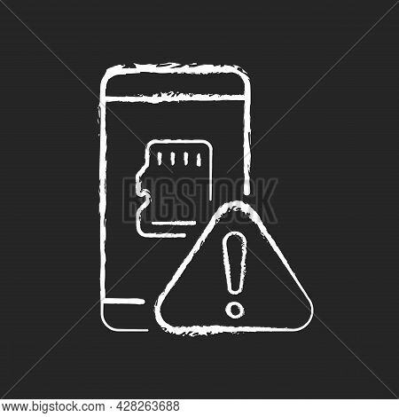 Micro Sdcard Not Working Chalk White Icon On Dark Background. Flash Memory Problem. Compact Data Sto