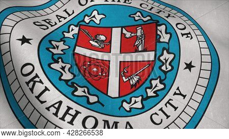 Flag Of Oklahoma, City Of United States Of America, Waving At Wind. 3d Rendering