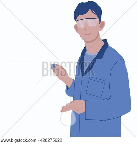 Medic Chemist Vector Stock Illustration. A Laboratory Assistant In A White Coat With A Test Tube In 