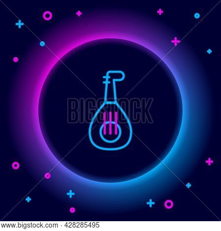 Glowing Neon Line Musical Instrument Lute Icon Isolated On Black Background. Arabic, Oriental, Greek