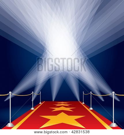 Vector tähtiä red carpet ja valonheittimet
