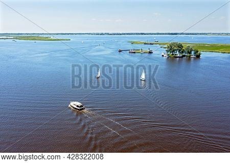 Aerial from watersports on the Sneekermeer in Friesland the Netherlands