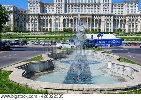 Bucharest, Romania, 6 May 2021: The Palace Of The Parliament Also Known As People's House (casa Popo