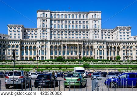 Bucharest, Romania, 6 May 2021: The Palace Of The Parliament Also Known As People's House (casa Popo