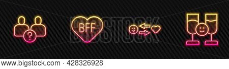 Set Line Romantic Relationship, Complicated, Bff Or Best Friends Forever And Friends Drinking Alcoho