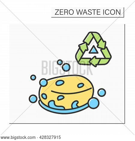 Eco Sponge Color Icon. Bubbly Soap Bar Or Organic Loofah Sponge With Recycling. Concept Of Ecology-f