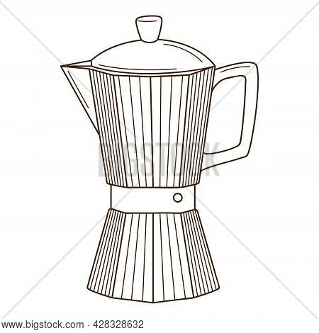 Coffee Pot, Geyser Coffee Maker. Turk For Coffee, Kitchen Equipment. Design Element With Outline. Do