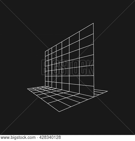 Retrofuturistic Perpendicular Perspective Grids. Cyber Retro Design Element. Grid In Cyberpunk 80s S