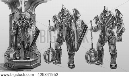 2d Digital Illustration Character Design Concept Of Fantasy Soldier Warrior Ranger Type Full Figure 