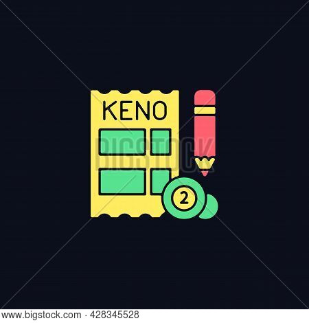Keno Rgb Color Icon For Dark Theme. Gambling Draw-style Game. Matching Numbers On Keno Ticket. Cash 