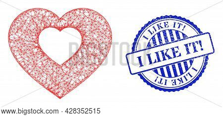 Vector Net Valentine Heart Carcass, And I Like It Exclamation Blue Rosette Dirty Seal Print. Hatched