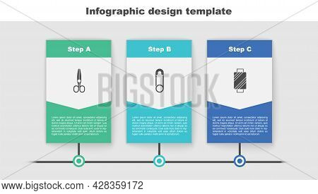 Set Scissors, Safety Pin And Sewing Thread On Spool. Business Infographic Template. Vector