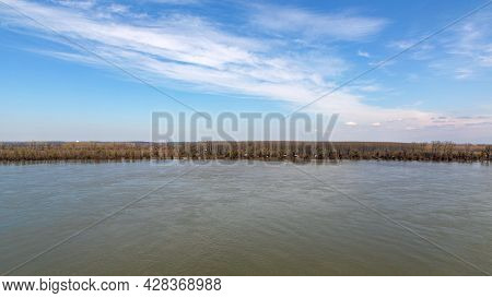 Wide River Danube Landscapee At Zemun Serbia Winter