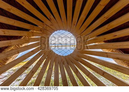 Abstract Wooden Construction Inside The Tij Bird Observatory For The Scheelhoek Nature Reserve. Comp