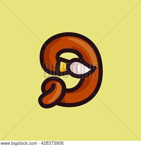 Number Nine Logo Made Of A Paint Brush. Vector Typeface For The 1st September Events, Preschools Ide