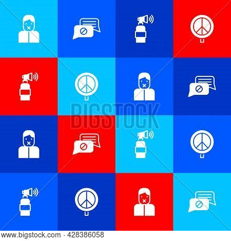 Set Censor And Freedom Of Speech, Speech Bubble Chat, Air Horn And Peace Icon. Vector