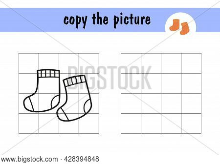 Children S Mini-game On Paper, Repeat The Pattern Of Warm Knitted Socks. Copy The Picture Using Grid