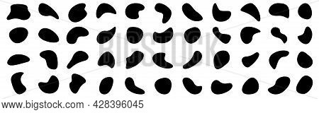 Organic Shapes. Random Black Blobs On White Backdrop. Abstract Oval Elements. Simple Liquid Drop. Mo