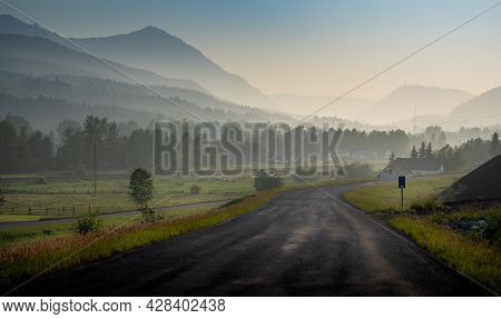 Smoke Fills The Crossest Pass Valley In Coleman Alberta From Wildfires Burning In North America.
