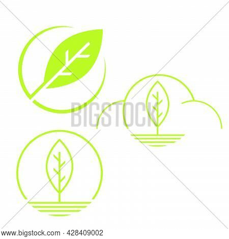 Set Of Nature Simple Eco Friendly Circle Green Leaf Logo Vector Elements